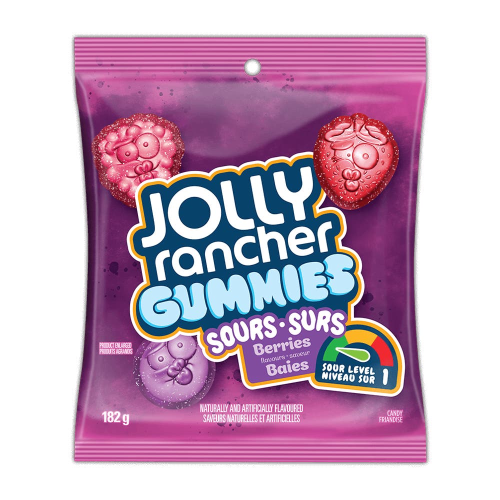 JOLLY RANCHER Gummies Sours Berries, 182g bag - Front of Package