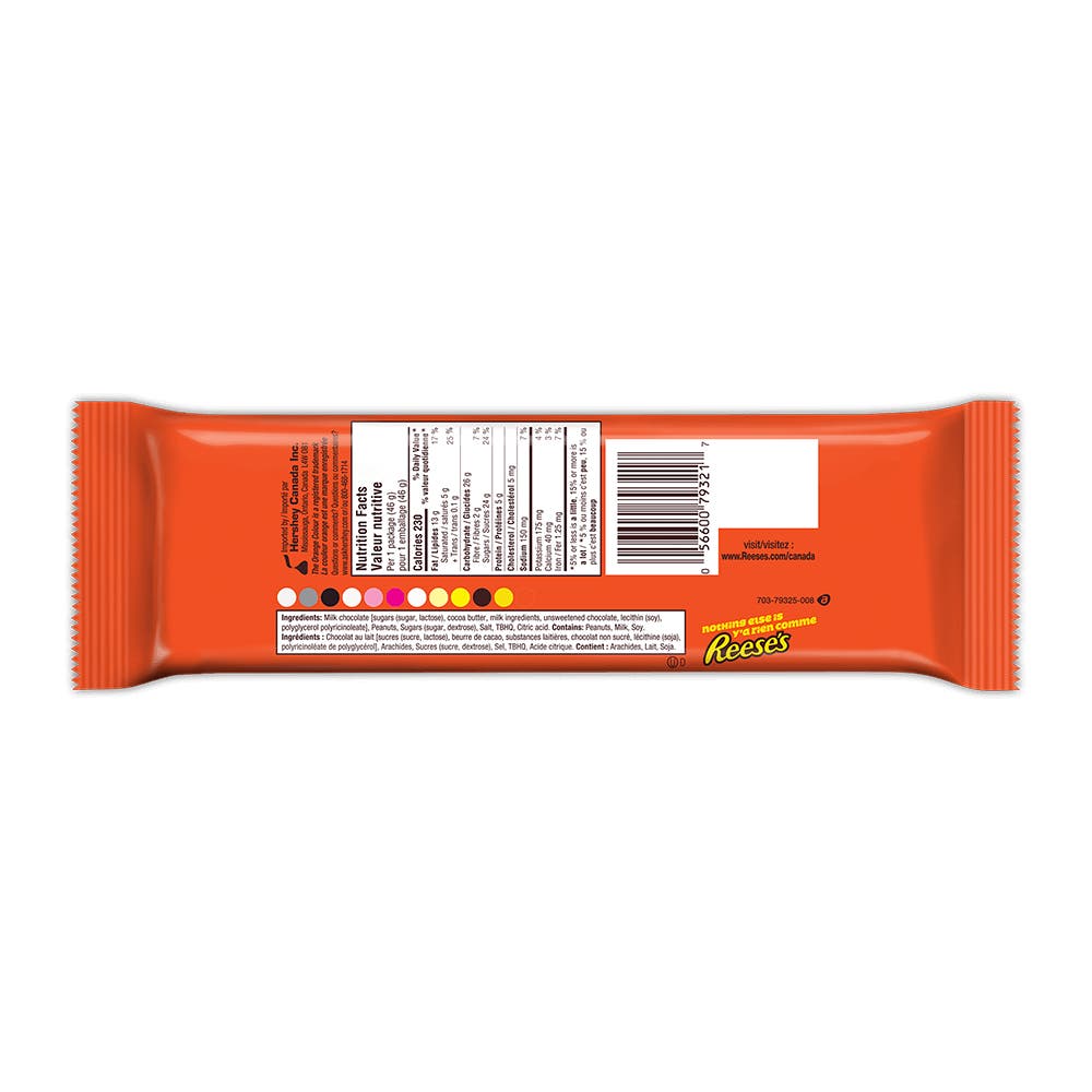 REESE'S Milk Chocolate Peanut Butter Cups Candy, 46g - Back of Package