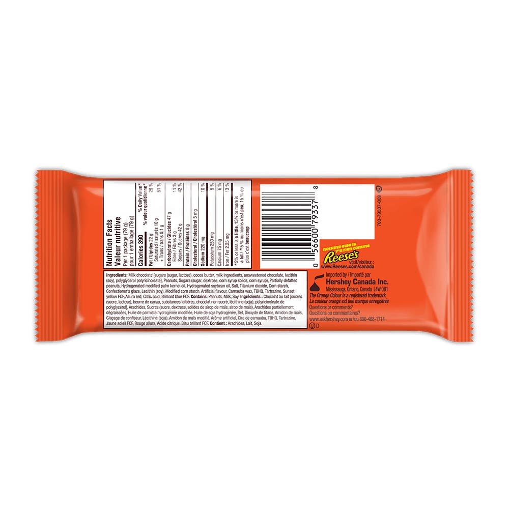 REESE'S STUFFED WITH PIECES Big Cup Peanut Butter King Size Candy, 79g - Back of Package